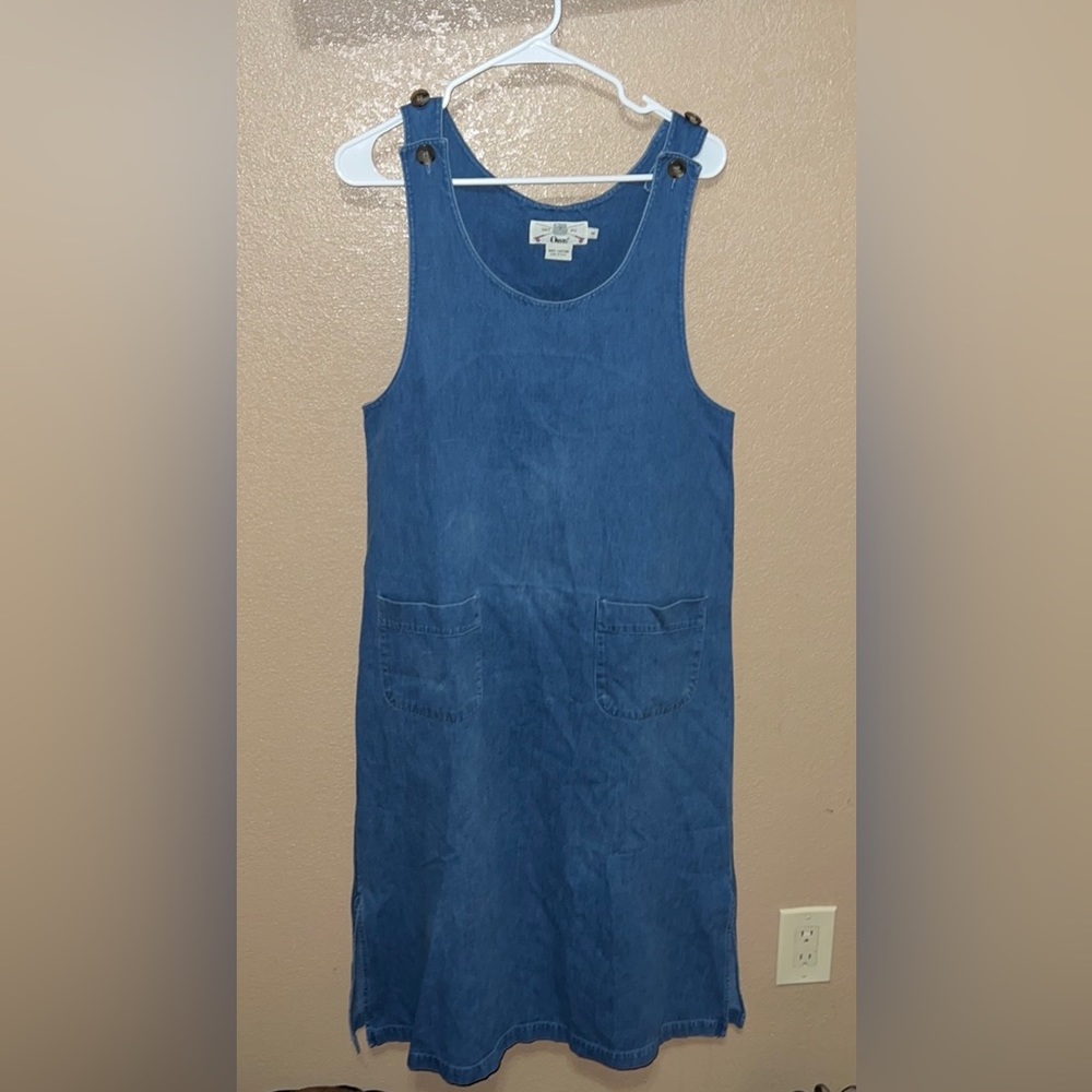 Orvis Vintage Dress Blue Denim Modest Pockets Long Made in USA size medium